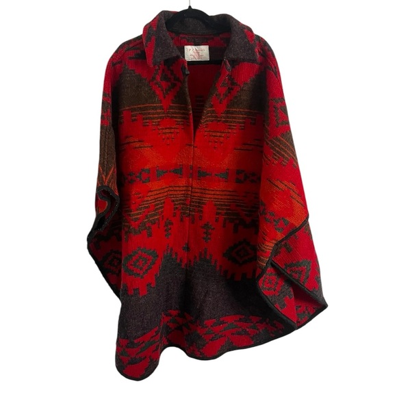 P.L. Greene Vintage Native Print Wool Poncho - Picture 1 of 4